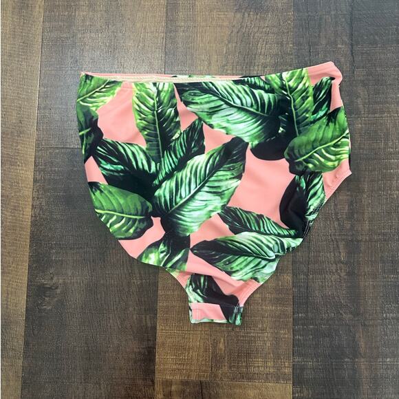 Albion Fit Izabal High Waisted Bikini Bottoms Pink Green Tropical Leaf Size Med - Picture 4 of 5